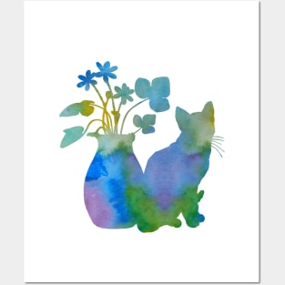 Cat and flowers Posters and Art